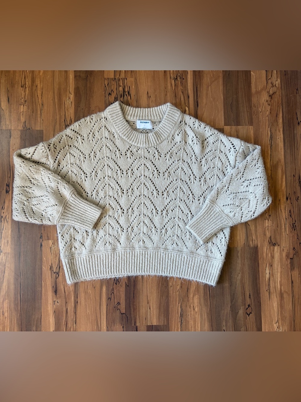 Old Navy Pointelle Knit Cream Long Sleeve Soft Chunky Sweater - Size L